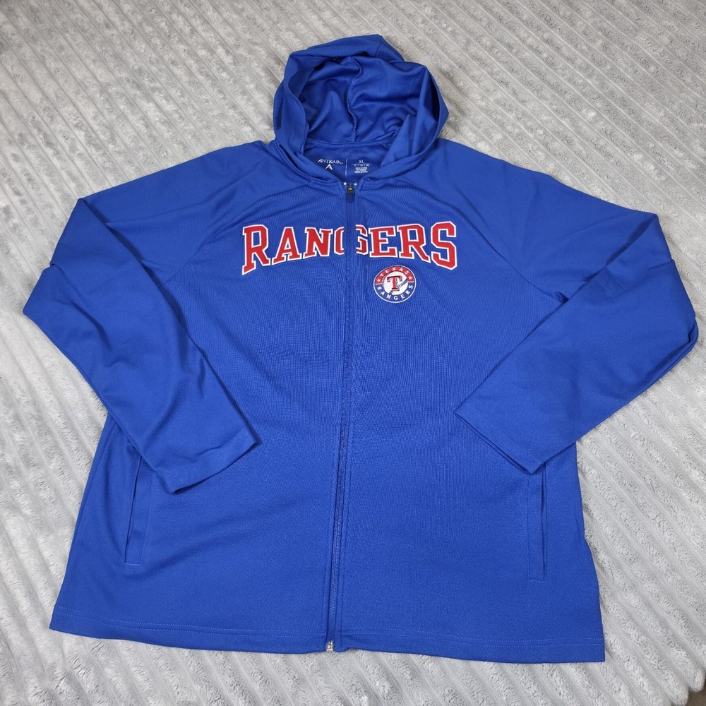 Antigua Men's Royal Texas Rangers Team Logo Victory‎ Full-Zip Hoodie Mens XL